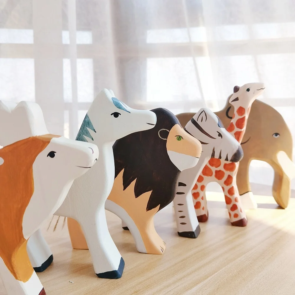 

Wooden Handcraft Large Animals Toys For Kids Handmade Figure Cognition Montessori Early Educational Toys For Children jouets