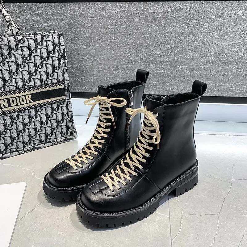 Women Boots Leather Women Black Ankle Boots Motorcycle Boots Female Spring Autumn Winter Thick Shoes Woman Punk Shoes