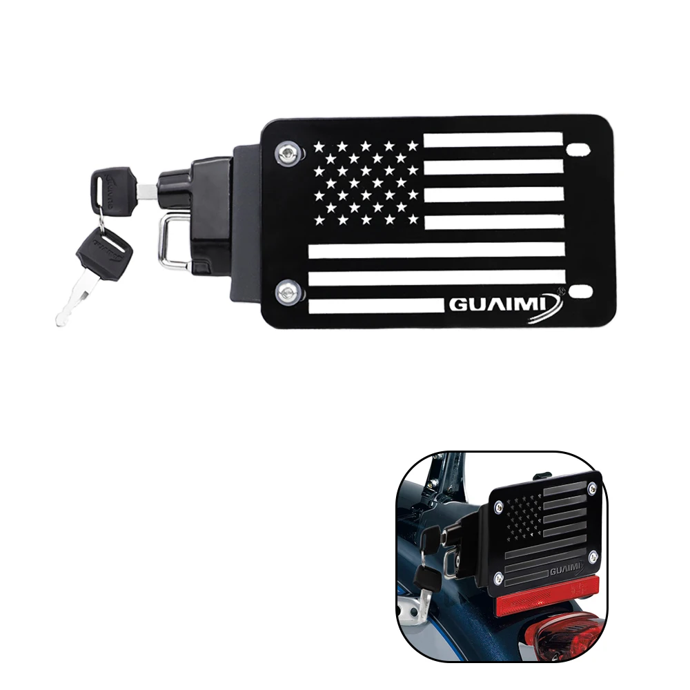 License Plate Helmet Security Lock with Mount Carved American Flag Left Side Universal For Motorcycles with Flat Brackets