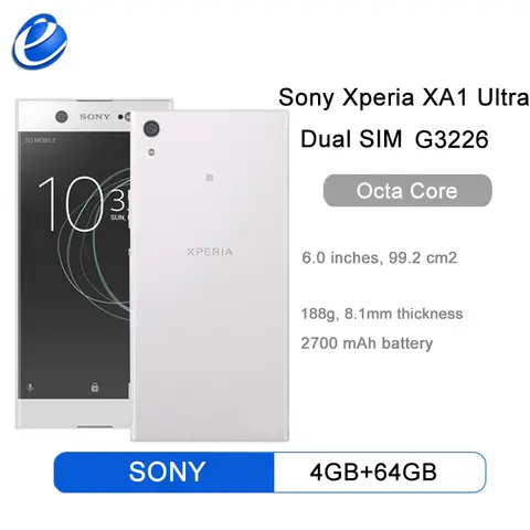 Original sony xperia xa1 ultra duplo sim g3226 telefone móvel 4gb ram 64gb rom 6 "octa core 23mp 16mp nfc 4g smartphone