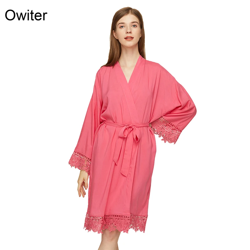 Women Cotton Lace Robe Bride Robe Bridesmaid Robes Bridal Wedding Robe Bathrobe Sleepwear Dressing Gown Orange Robes