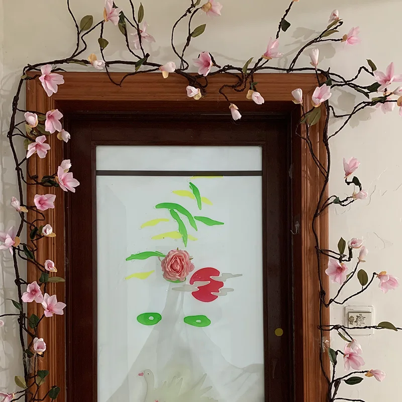 New Silk Vine Artificial Flower Magnolia Pink Decorative Door Frame Rattan 1.6 Meters/5.25 Feet