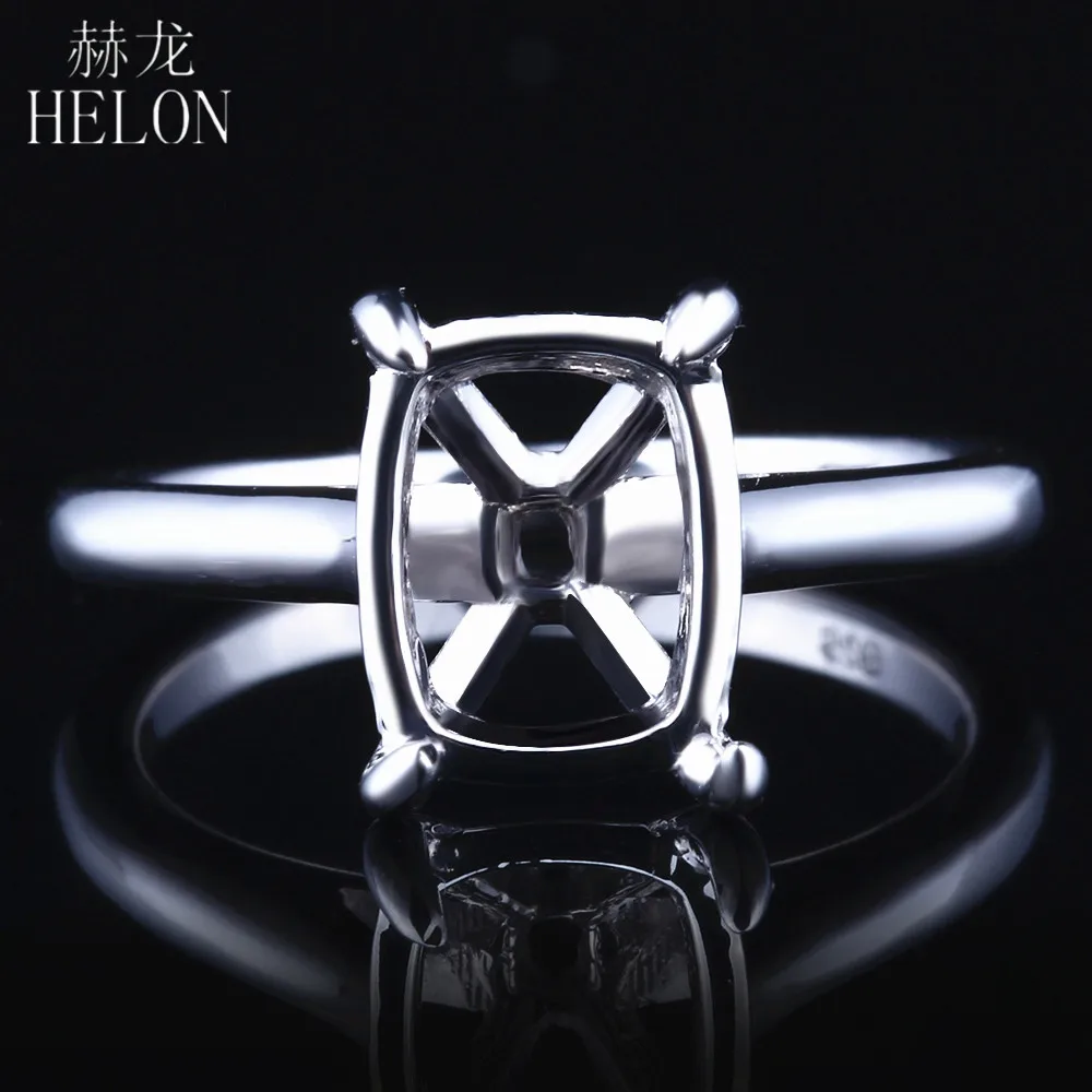 

HELON Solid 14k White Gold Women Trendy Fine Jewelry Semi Mount Engagement Wedding Ring Setting Fit Cushion cut 6x8mm-8x10mm