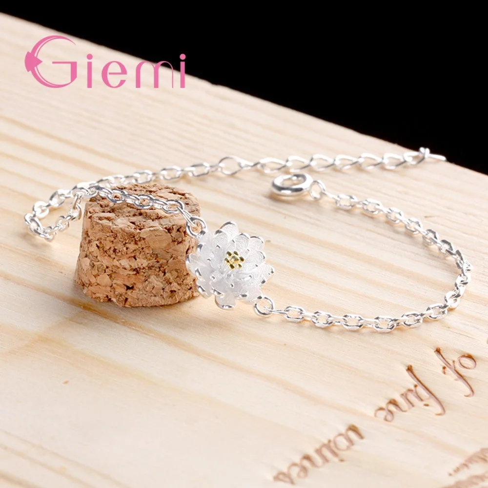 Fashion Pure 925 Silver Trendy New Arrival Simple Luxury Lotus Flower Bracelet For Women Girls Lover Anniversary Gifts