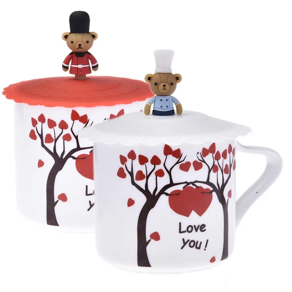 Silicone Leakproof Cup Lids Heat Resistant Reusable Cute Bear Sealed Cover Tea Cup Suction Cup Lid Kitchen Accessories
