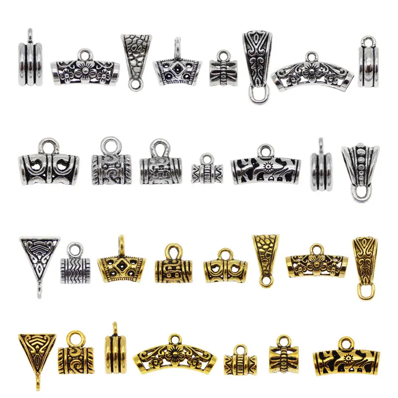 Julie Wang 30PCS Bail Beads Charms Mixed Tube Spacer Bead With Loop Barrel European Bracelet Pendant Jewelry Making Accessory