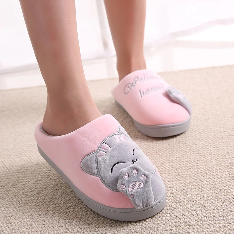 Mannen Slippers Kat Patroon Winter Thuis Slippers Met Pluche Platte Hak Mannelijke Slipper Warm Indoor Antislip Schoenen Dames heren Slippers