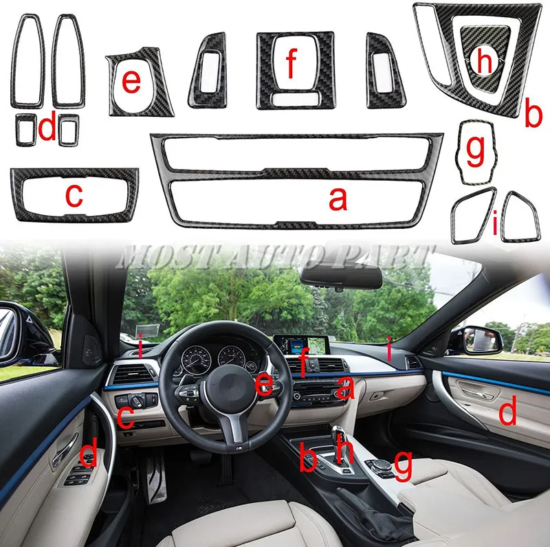 

Carbon Fiber Interior Accessories Whole Kit Cover For BMW 3 Series F30 2013-2018 16pcs Car accesories interior Car decoration