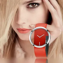 Relojes de marca superior de lujo para mujer, relojes de pulsera huecos, correa de cuero transparente, femenino