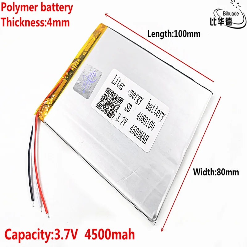

Литий-ионный аккумулятор 3 line 1 шт./лот 3,7 в, 4500 мАч 4080100 (полимерная литий-ионная батарея), литий-ионный аккумулятор для планшетного ПК 7 дюймов 8 дюймов 9 дюймов
