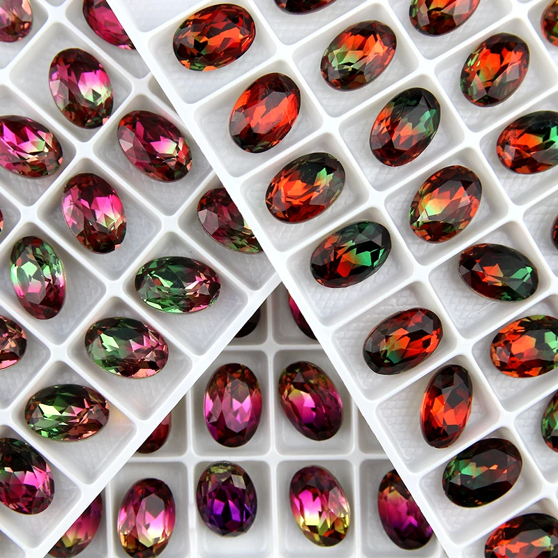 10x14mm Multicolor Oval Shape Tourmaline Rhinestones Glue on Strass Crystal Stones for DIY Craft Scrapbooking Decoration