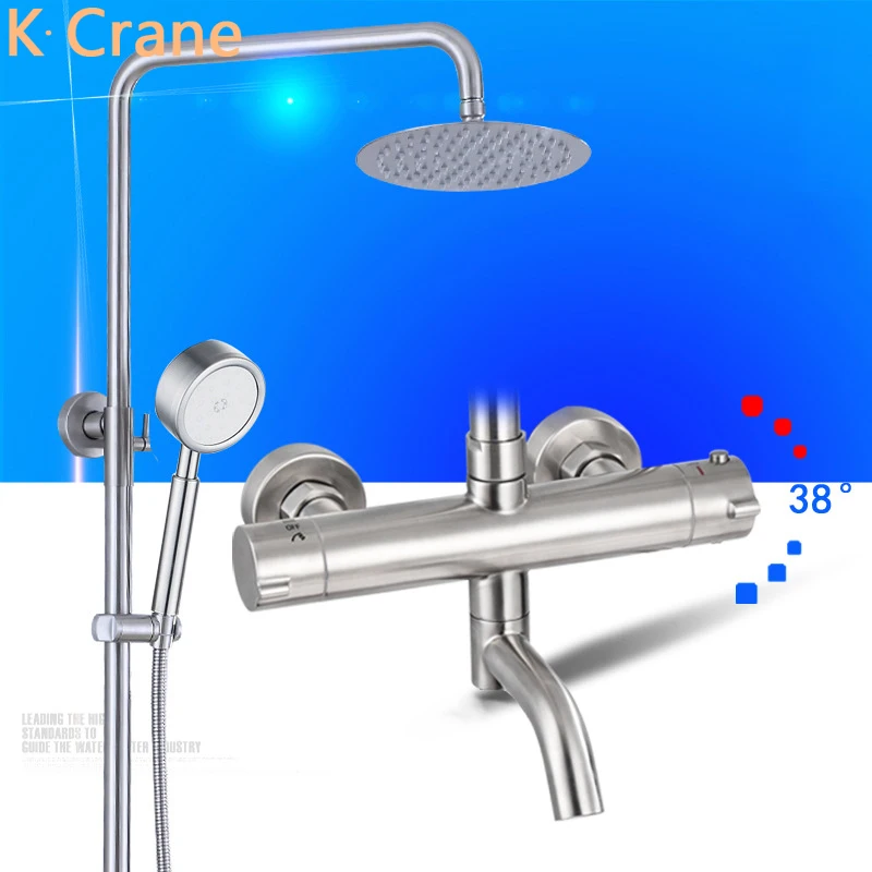 Chuveiro de aço inoxidável sus304 com disco redondo e termostático, para montagem na parede, torneira para banheira, quente e fria