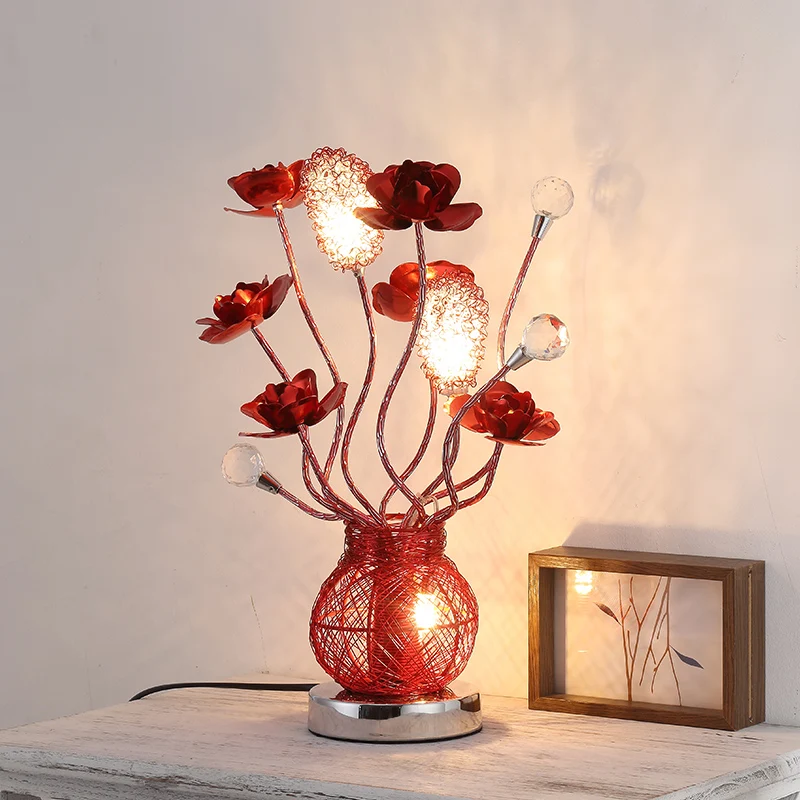 Creative bedroom bedside net red table lamp warm red wedding birthday gift romantic bride dowry Changming lamp