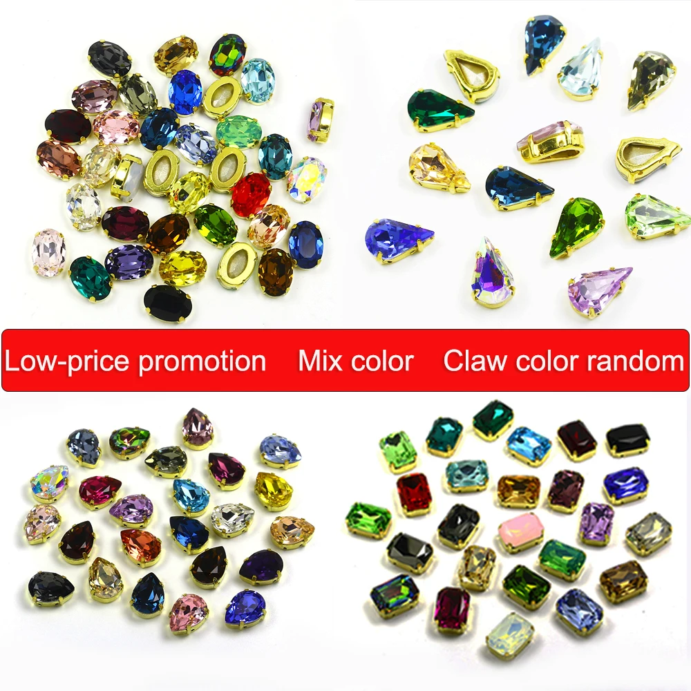 Glitter Glass Mix Style Cristal  Rhinestones With Claw Sew On Rhinestone Appliques Strass  Stones For Needlework Clothe