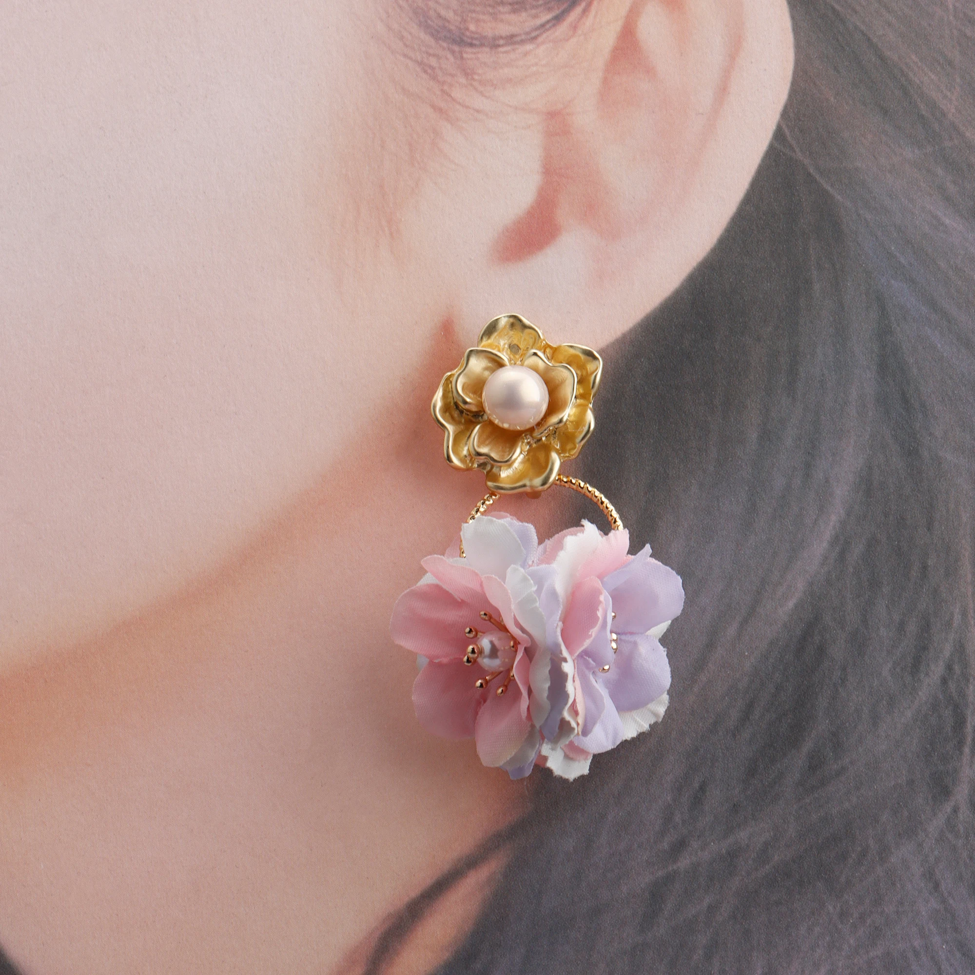 GUFEATHER F156,jewelry accessories,18k gold plated,flower shape,plastic pearl,hand made,diy earrings,jewelry making,6pcs/lot