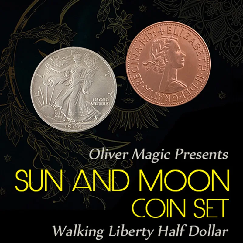 Sun and Moon Coin Set (Walking Liberty Half Dollar) Magic Tricks Coins Vanish Magia Close Up Illusions Props Gimmicks Mentalism