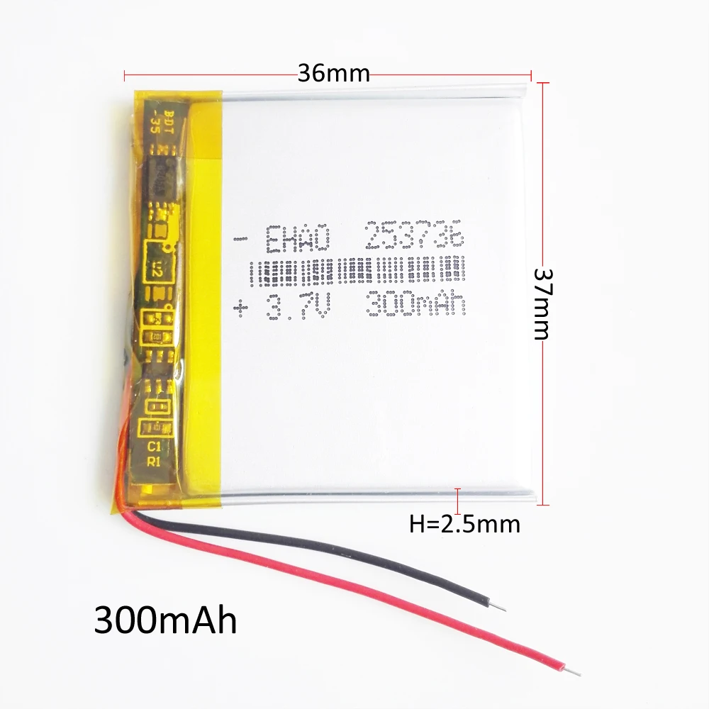 wholesale 10 pcs 3.7V 300mAh lipo lithium polymer rechargeable battery 253736 for MP3 GPS bluetooth headset camera smart watch