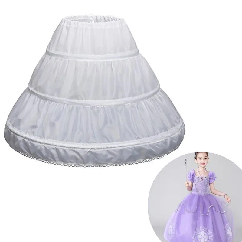 Freies verschiffen Kinder Petticoat A-linie 3 Hoops Eine Schicht Kinder Krinoline Spitze Trim Blume Mädchen Kleid Unterrock Elastische Taille