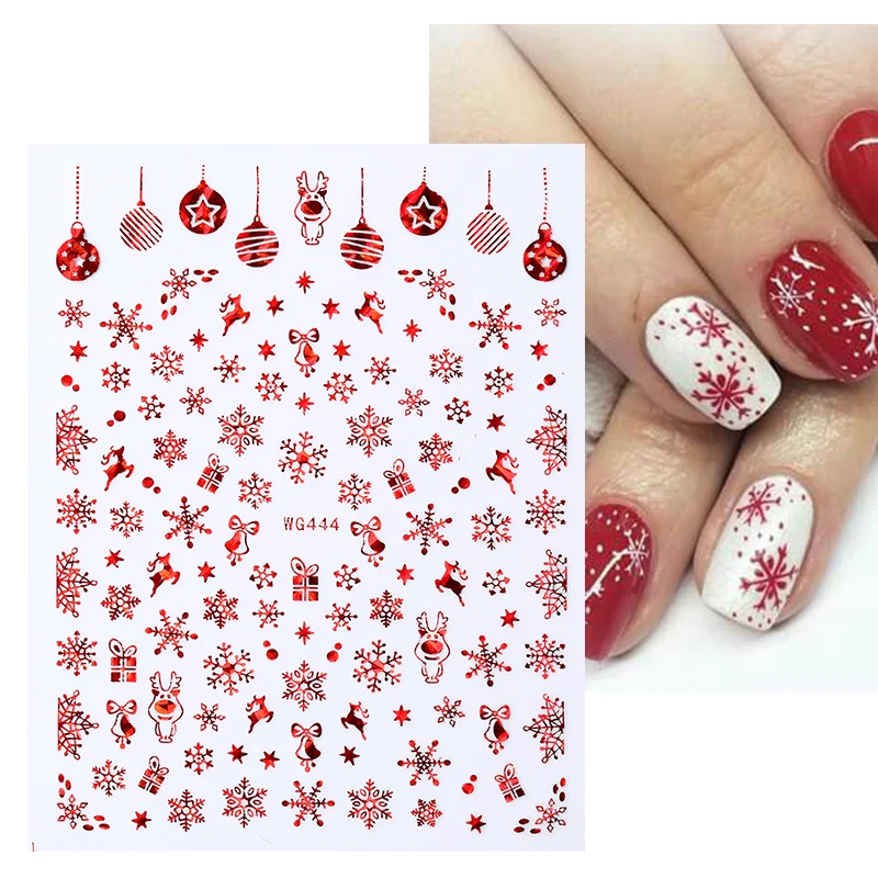 Nail Art Stickers Transfers Xmas Merry Christmas Santa Claus Collection Decor Red Snow Balloon Naklejki Na Paznokcie Nail Decals