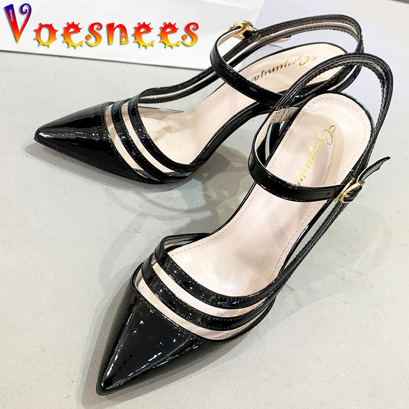 

Voesnees Tidal Current Women Shoes 2021 New Patchwork Modern Sandals Pointed End Sexy Translucent Buckle Strap High-Heeled Shoes