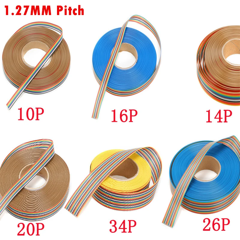 1 Meters 1.27mm Pitch color Flat Ribbon Cable 10P 14P 16P 20P 26P 34P 40P 50P Pin Rainbow WIRE for FC dupont Connector