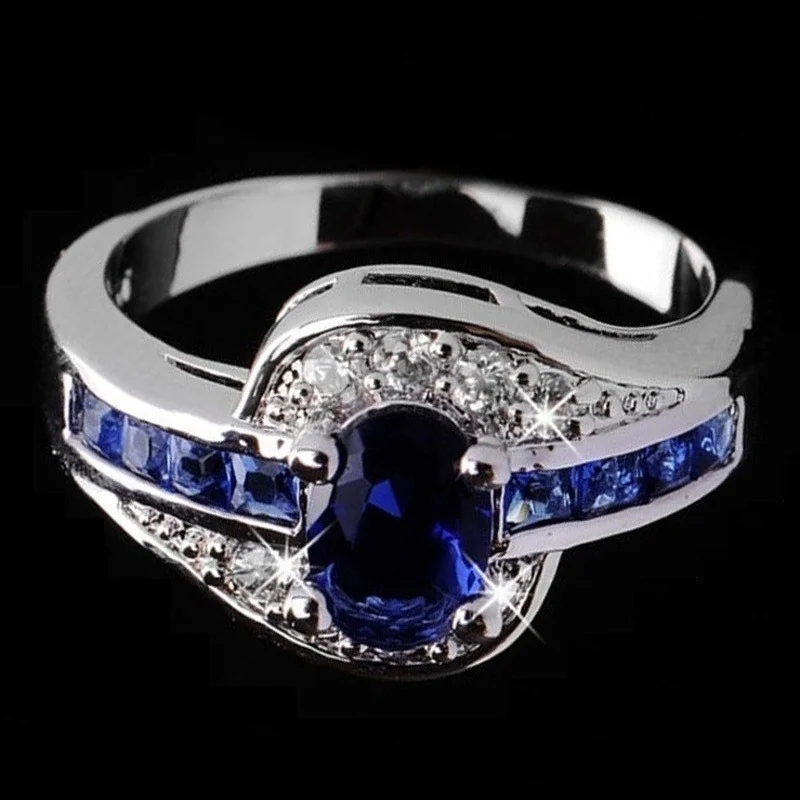 Exquisite  Natural Sapphire Gemstones Opal Birthstone Bride Princess Wedding Engagement Strange Ring