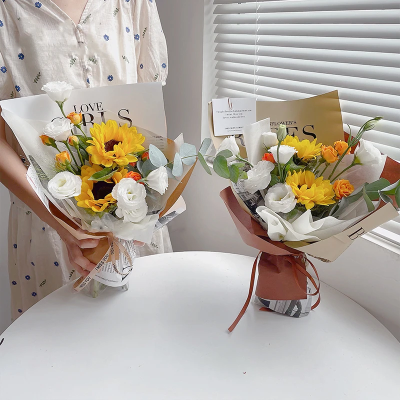 New Ouya Newspaper Rose Flower Bouquet Waterproof Wrapping Paper Retro Floral Material Gift 20 Sheets