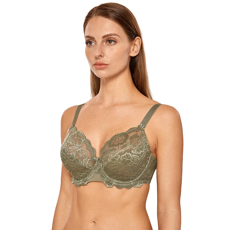 Delimira Women's Full Coverage Floral Lace Non-Foam Underwired Minimizer Bra Plus Size