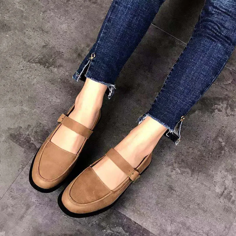 

Women's Casual Loafers Genuine Leather Round Toe Shoes Women Flats Slip On Mary Janes Female Work Shoes Moccasins