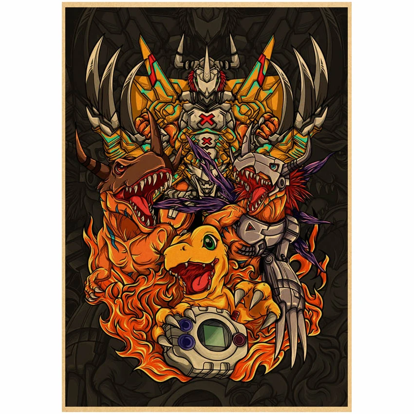 Digimon Classic Japanese Anime Wall Art Painting Print Kraft Paper Poster Home Cartoon Decoration Decorative Posters