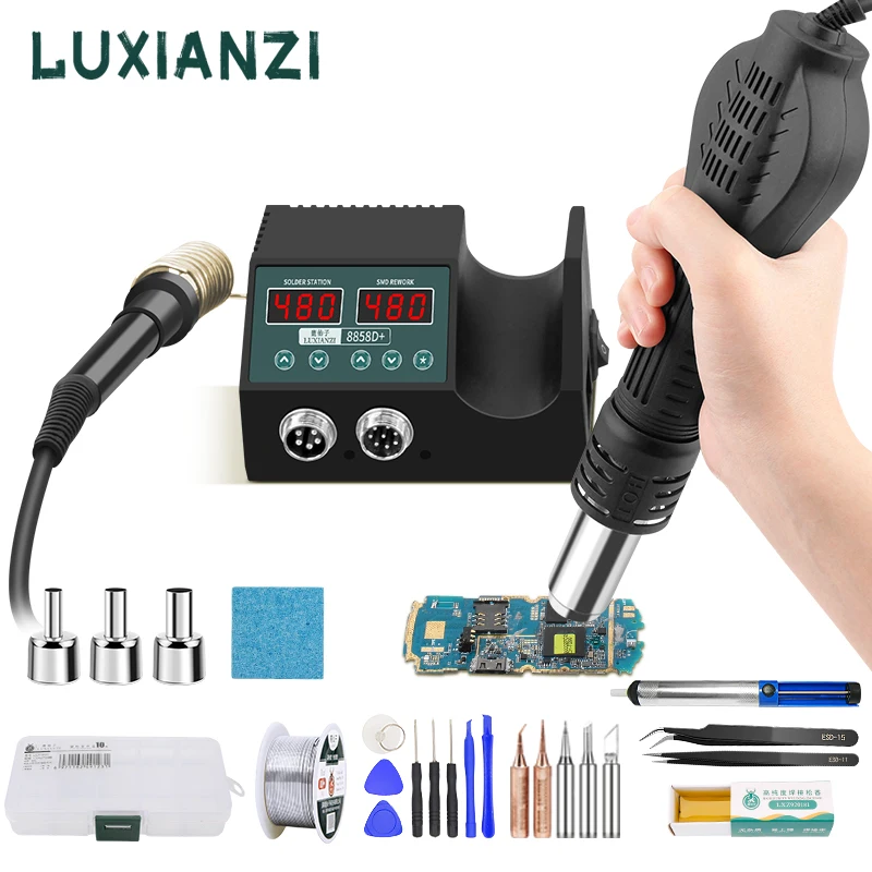 Luxianzi em Display Digital Lcd Estação de Solda com Pistola de ar Quente para Celular Bga Smd Pcb Reparos Estação de Retrabalho Ferramenta