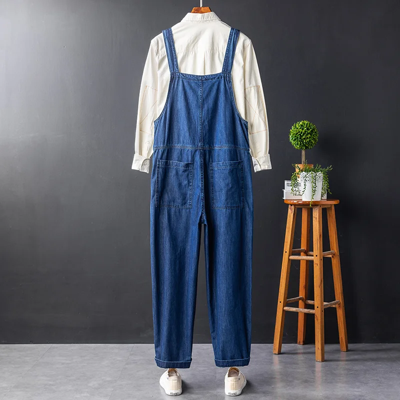 

Straight Retro Denim Overalls Men Hip Hop Streetwear Cargo Jumpsuit Loose Casual Trousers Four Seasons Multi-Pockets Jeans M-4XL