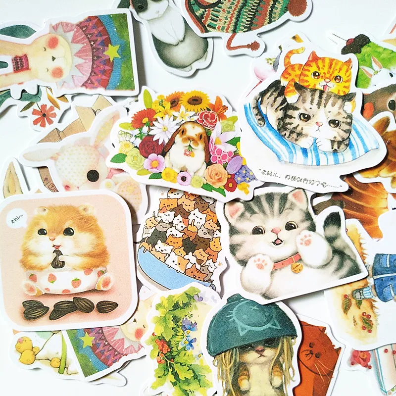 20-40pcs/bag Cartoon animal Hamster panda kumamon Stickers Scrapbooking Diary Kawaii cat Stationery Girl Paper Sticker