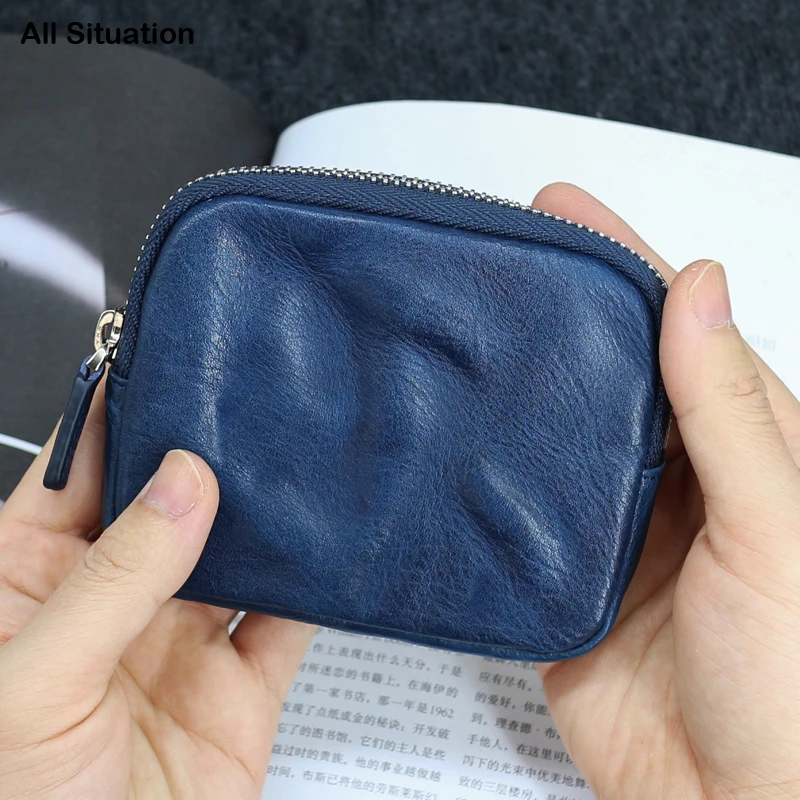 

Luxury Zipper Wallet Men First Layer Leather Top End Vintage Women Clutch Bag Credit Card Purses Wrinkled Cowskin Coin Pouch