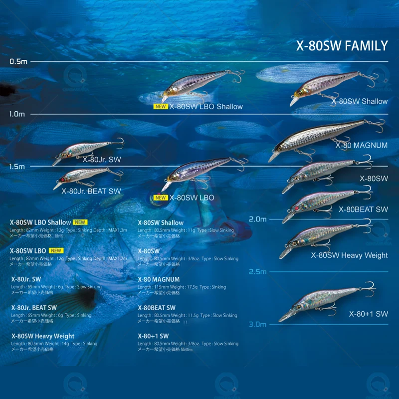 JAPAN Megabass ONETEN X-80 X80 SW Sinking BASS Fishing Lure MINNOW Trolling Jerkbait Sea Tackle