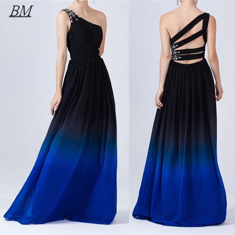 BM Ombre Chiffon abiti da ballo lunghi 2021 una spalla perline gradiente abito da sera formale abito da sera abiti da galà BM640