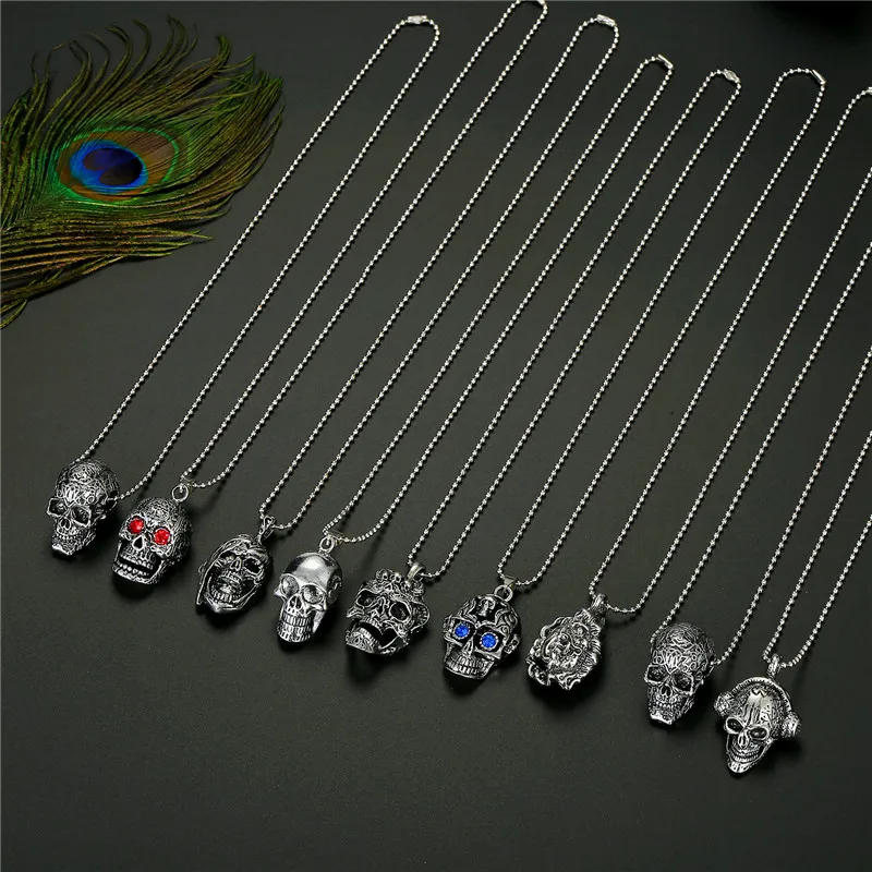 1PC Punk Gothic Zircon Skull Pendant Necklace For Women Men Cute Vintage Metal Headset Skeleton Buddha Necklace Choker Jewelry