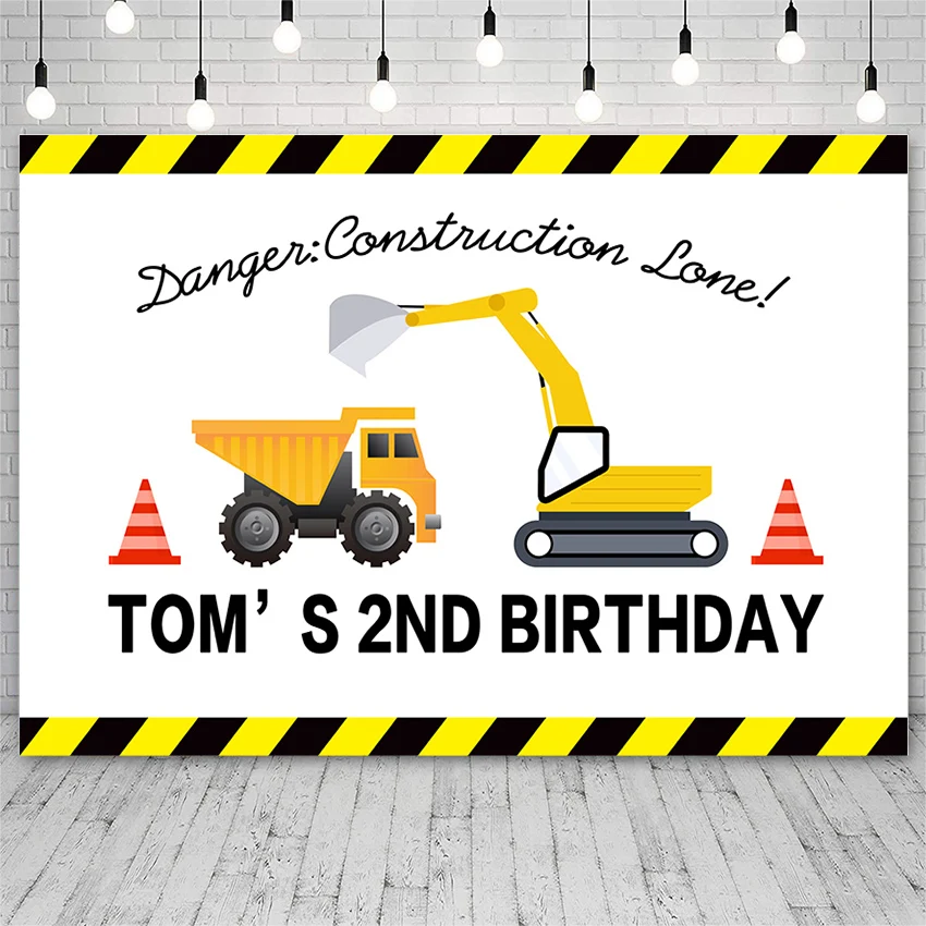 

Customized Birthday Poster Background Construction Excavator Truck Boy Party Decor Backdrops Photo Studio Photophone Photozone