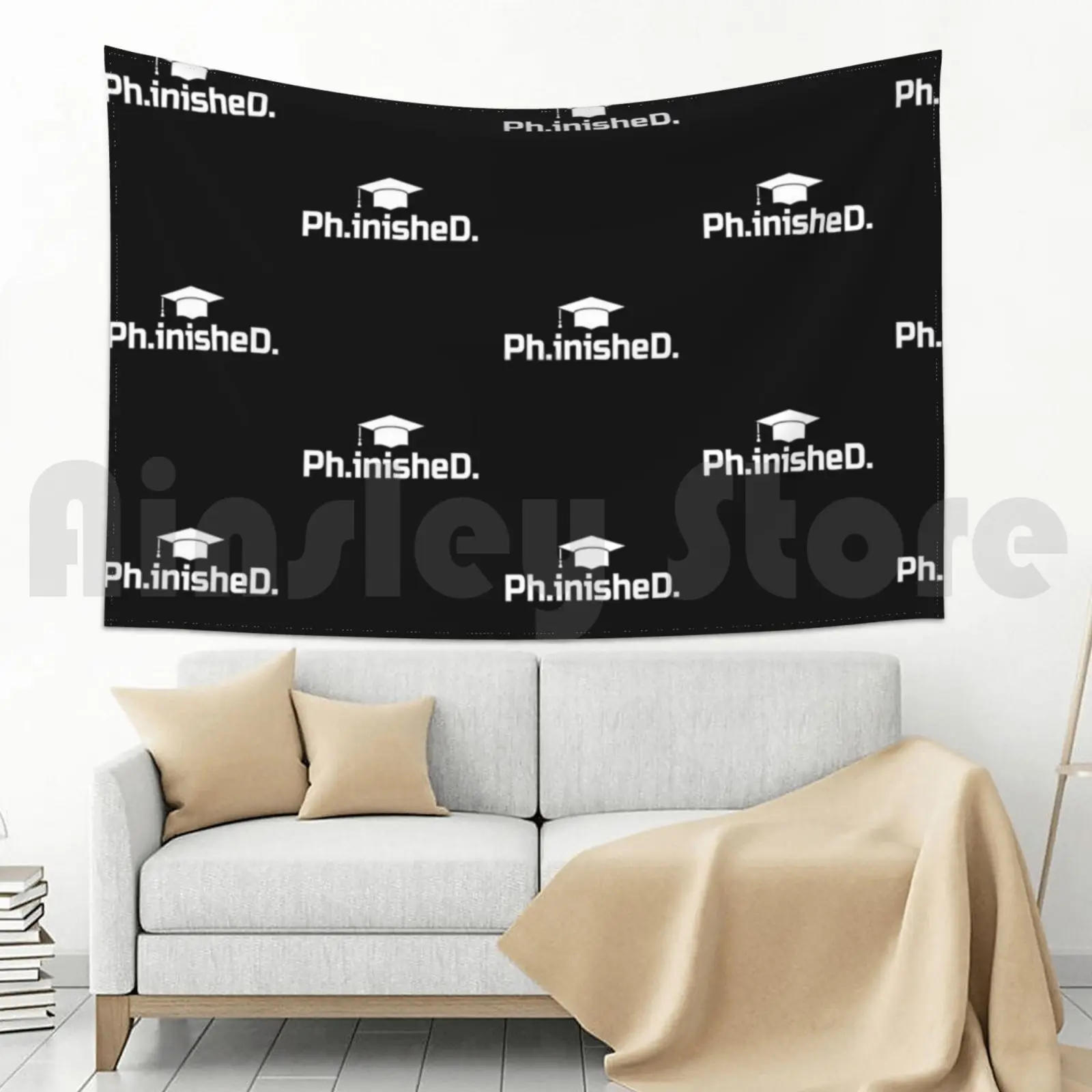 Phd Grad Gift-Phinished Tapestry Living Room Bedroom Phd Grad 2020 Graduate Commencement Graduationate - view 5