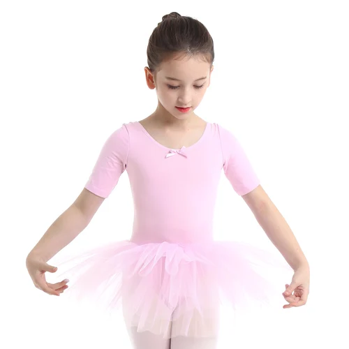 Imagen 2 del producto YiZYiF-vestido de Ballet para niños, media manga, tutú de Ballet de algodón para baile, leotardo de gimnasia para niña, Ropa de baile, trajes de fiesta de bailarina