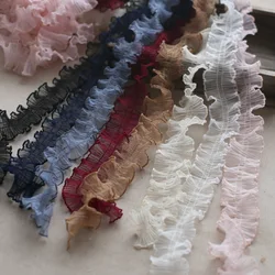 2M High Quality White Blue Black Red Pink Pleated Lace Ribbon Fabric 5cm Lace Trim DIY Embroidered for Sewing Craft Decoration