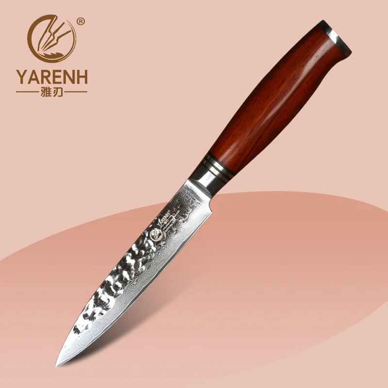 

YARENH 5 Inch Utility Knife Japanese Damascus Knives 73 Layers Steel with Dalbergia Wood Handle Best Fruit Peeling Kitchen Tools