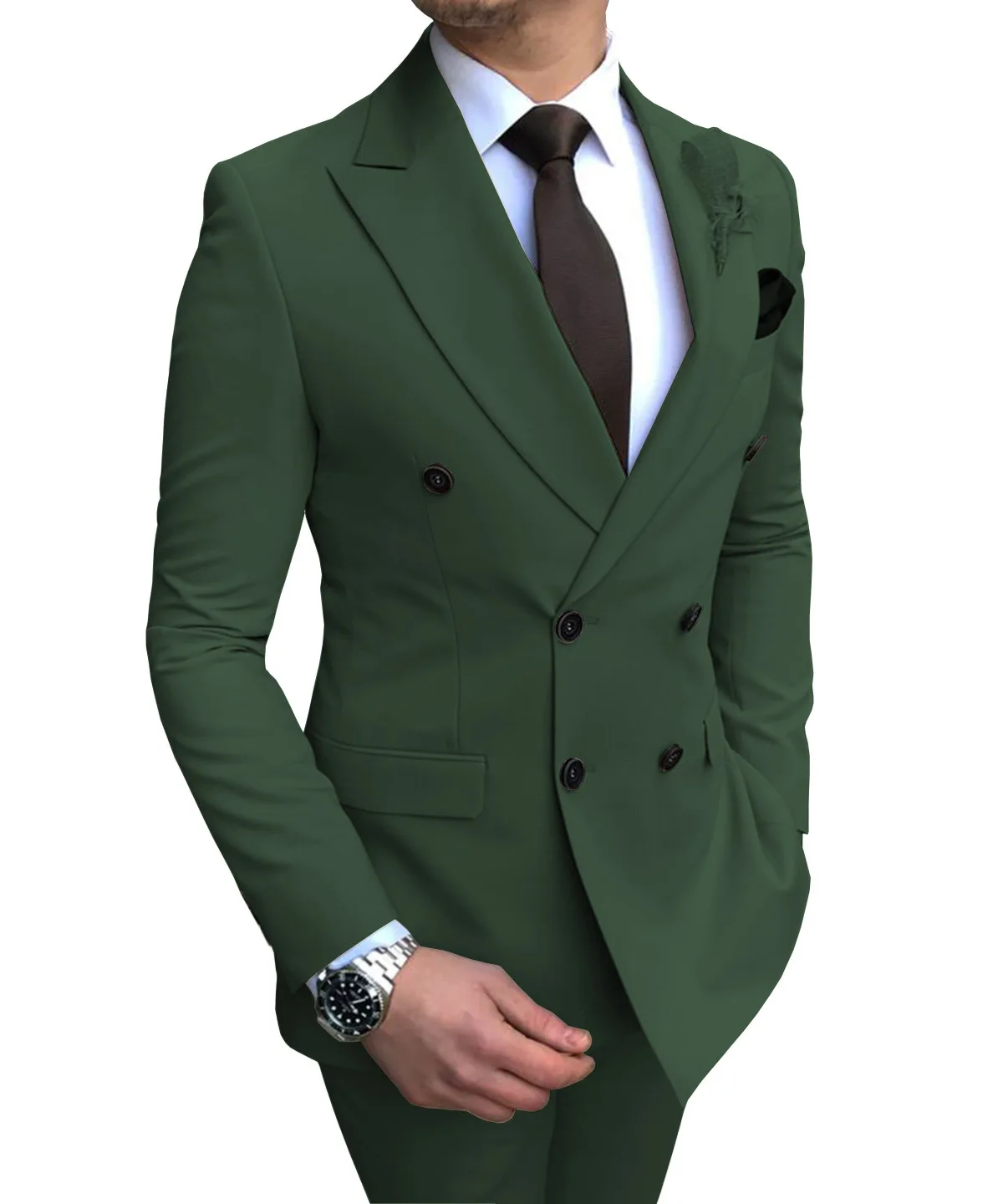 Ternos masculinos 2 peças bege lapela duplo breasted magro ajuste casual ternos de vestido de negócios para ternos de casamento do noivo blazer + calças