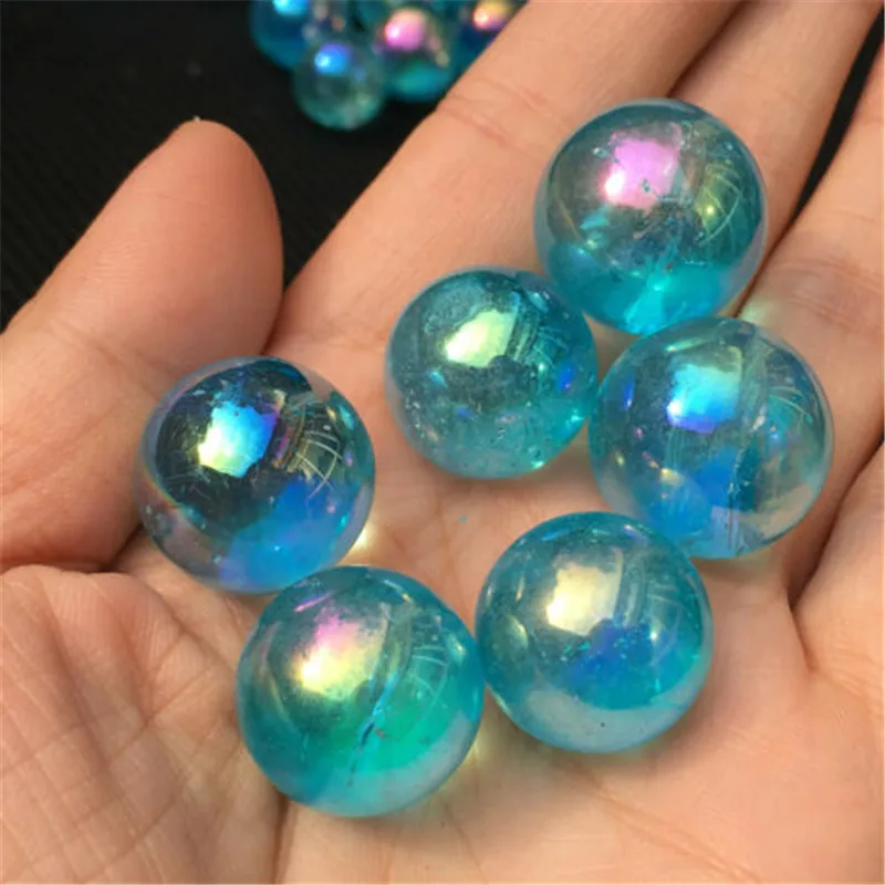 Donghai healing natural coated blue aura quartz crystal ball spheres for feng shui crafts