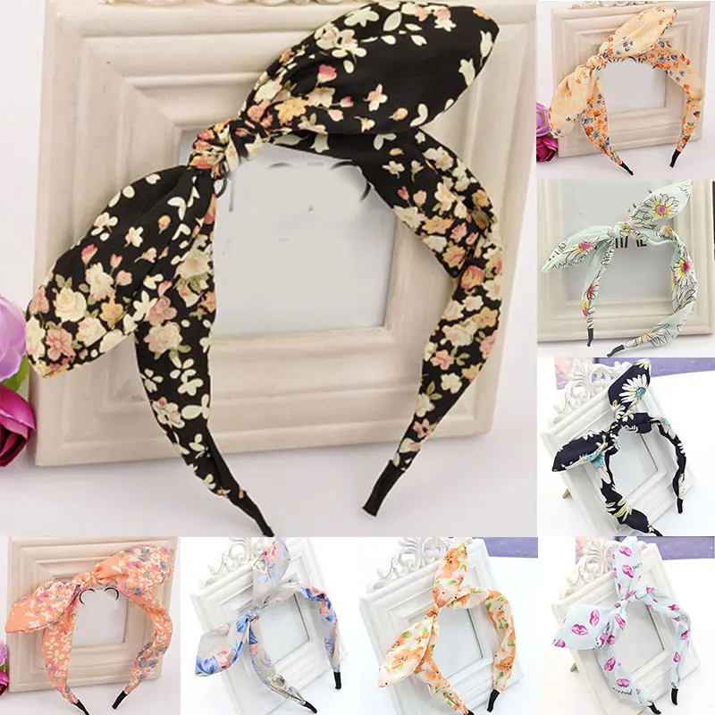 Cute Rabbit Ears Headband Hair Hoop Floral Dot Striped Non-Slip Hairband Women Makeup Washing Face Bow Turban Hair Accessories