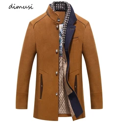 DIMUSI Winter Autumn Men's Wool Coats Casual Middle Long Scarf Collar Cotton-padded Thick Warm Woolen Coat Male Trench Clothing