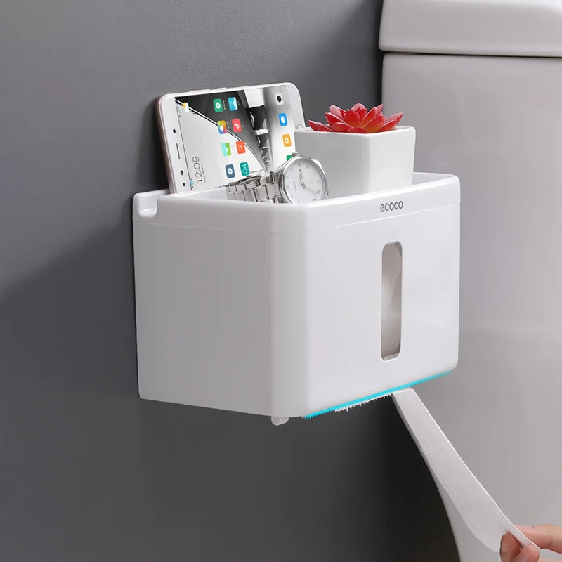 ECOCO Multifunctional Tissue Box Wall Mounted Paper Roll Holder Kitchen Paper Dispenser for Bathroom Accessories