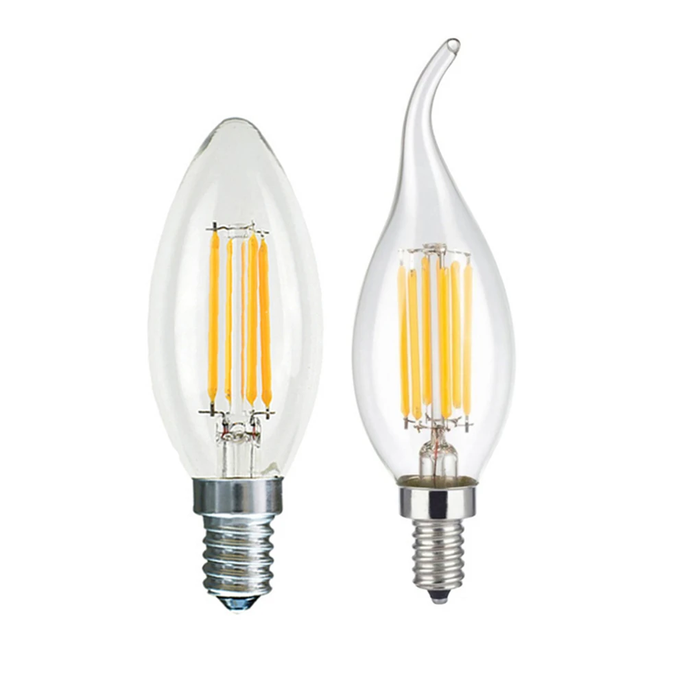 High Brightness E14 COB LED Candle Lamp C35 C35L 4w 8w 12w LED Filament Bulb light AC 220v 230v Crystal chandelier light source