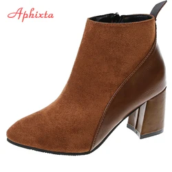 Aphixta 2022 nuovo colore misto 6.5cm tacchi quadrati stivaletti donna Ins moda cerniera punta punta grande taglia 44 scarpe stivali