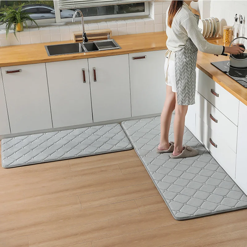 Non-slip Long Kitchen Mat Bath Carpet Floor Mats Home Entrance Doormat Absorbent Living Room Bathroom Lattice Washable Soft Rug